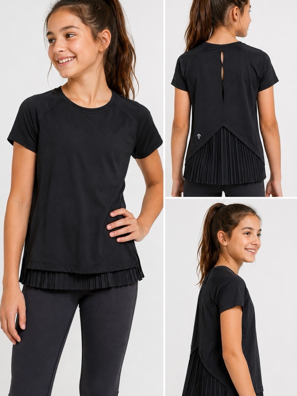 Ivivva by Lululemon Girls Size 12 Black Pleated Hem Short Sleeve Athletic Top